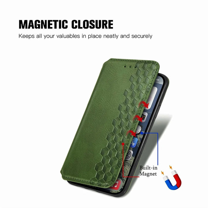 For iPhone 17e / 16e Case Rhombus Imprint PU Leather Wallet Phone Cover - Green - 5