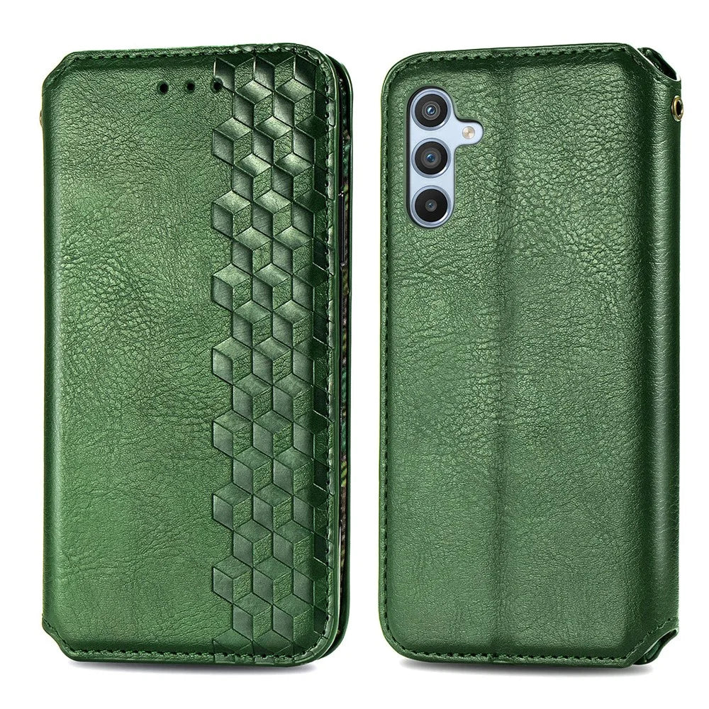 For Samsung Galaxy A26 5G Case Rhombus Imprint PU Leather Wallet Phone Cover - Green - 2