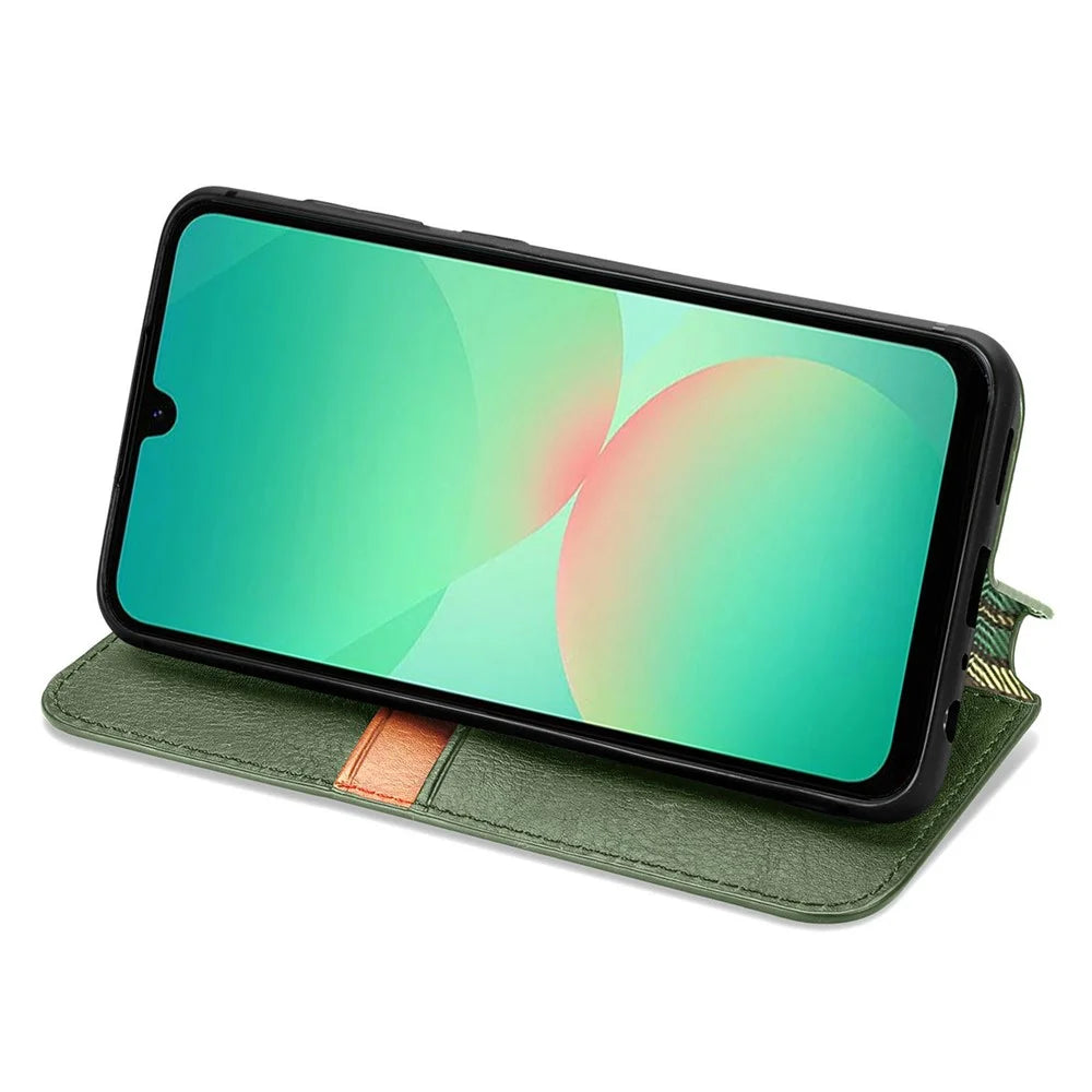 For Samsung Galaxy A26 5G Case Rhombus Imprint PU Leather Wallet Phone Cover - Green - 4