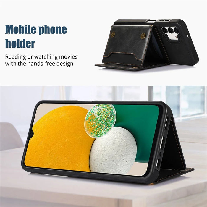 For Samsung Galaxy A13 4G / 5G Rhinestone Decor Tri-fold Wallet Phone Case RFID Blocking Kickstand PU Leather Coated TPU Cover with Shoulder Strap - Black - 3