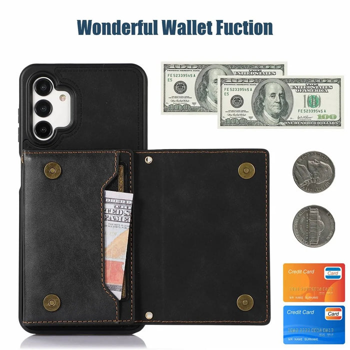 For Samsung Galaxy A13 4G / 5G Rhinestone Decor Tri-fold Wallet Phone Case RFID Blocking Kickstand PU Leather Coated TPU Cover with Shoulder Strap - Black - 4