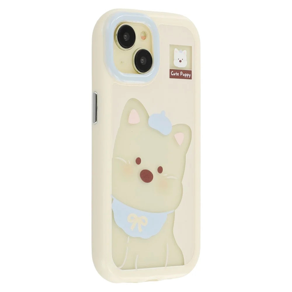 For iPhone 13 Case Pattern Printing TPU + Acrylic Phone Back Cover Large Lens Cutout - White Dog - 1