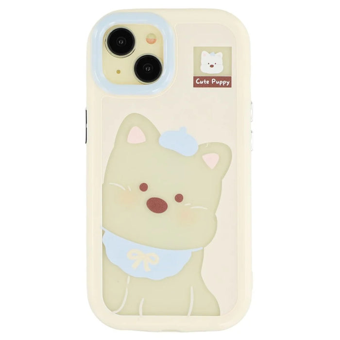For iPhone 13 Case Pattern Printing TPU + Acrylic Phone Back Cover Large Lens Cutout - White Dog - 3