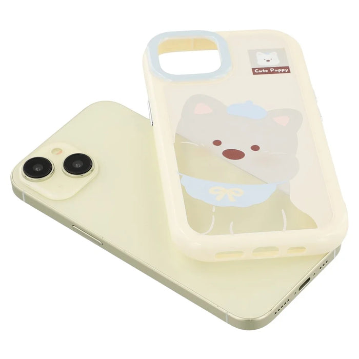 For iPhone 13 Case Pattern Printing TPU + Acrylic Phone Back Cover Large Lens Cutout - White Dog - 7