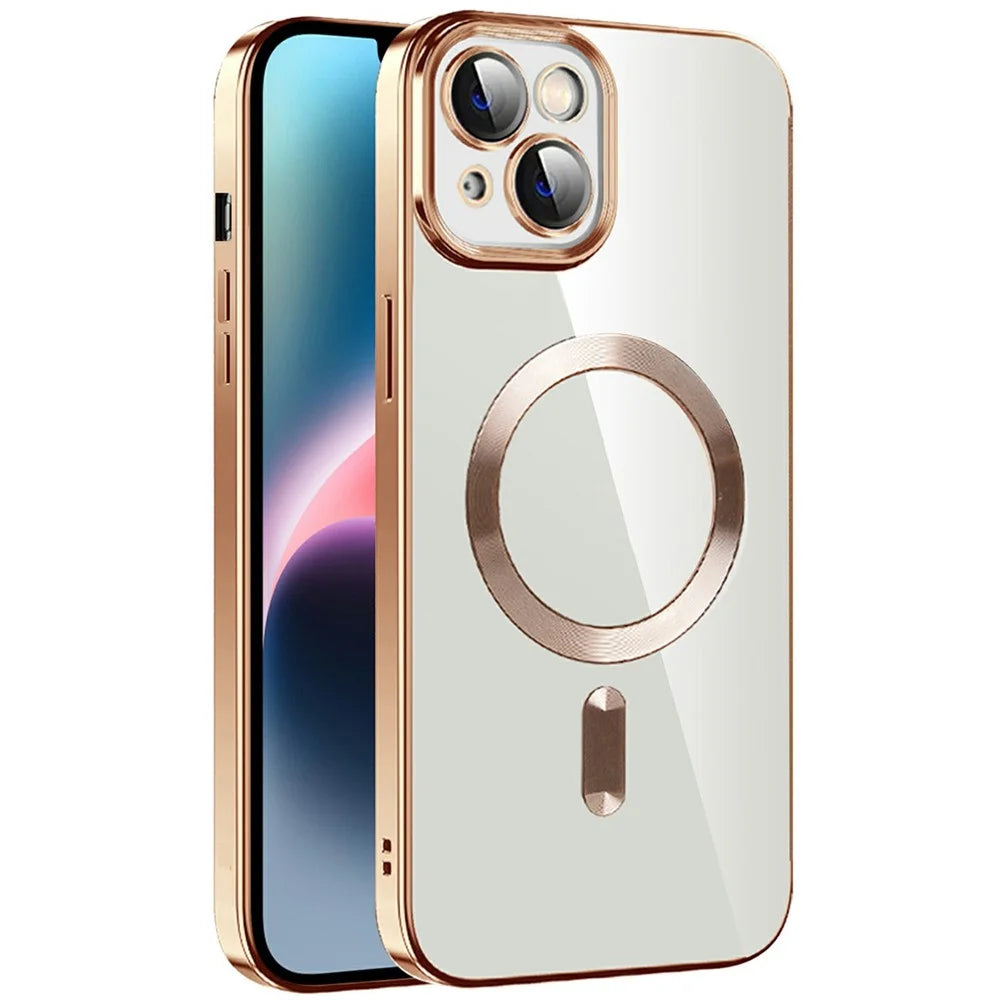 For iPhone 15 Case Compatible with MagSafe TPU + PC Clear Back Cover - Gold - 1