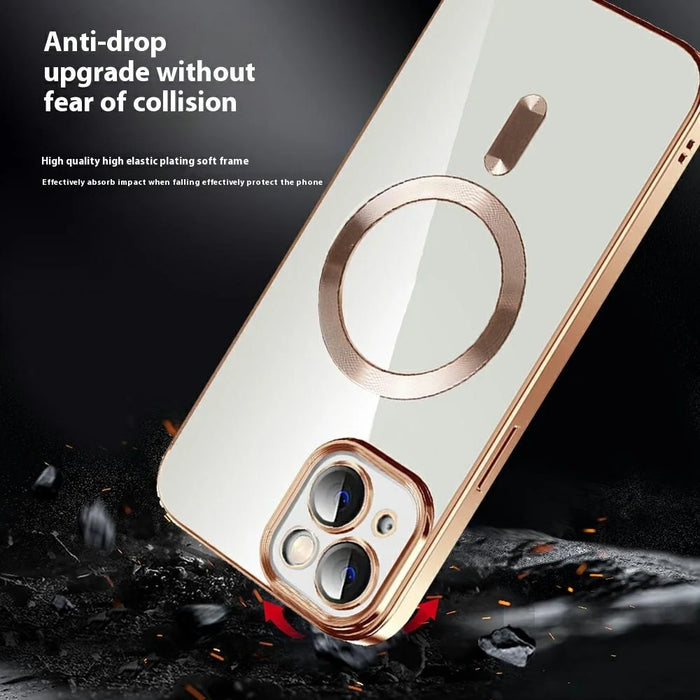 For iPhone 15 Case Compatible with MagSafe TPU + PC Clear Back Cover - Gold - 4