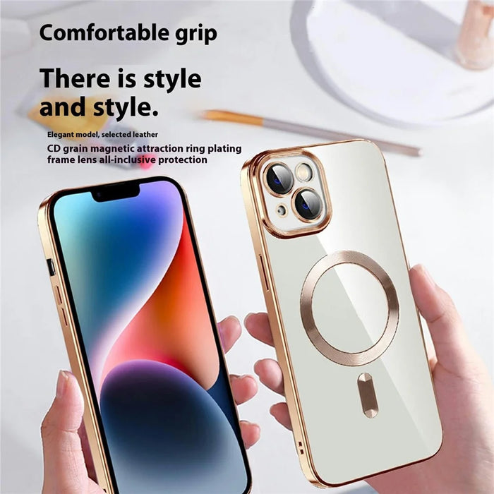 For iPhone 15 Case Compatible with MagSafe TPU + PC Clear Back Cover - Gold - 5