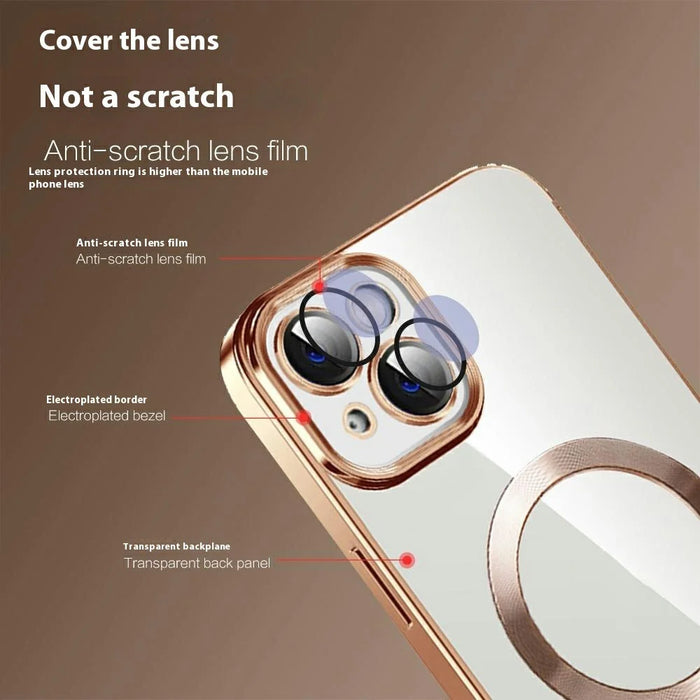 For iPhone 15 Case Compatible with MagSafe TPU + PC Clear Back Cover - Gold - 6