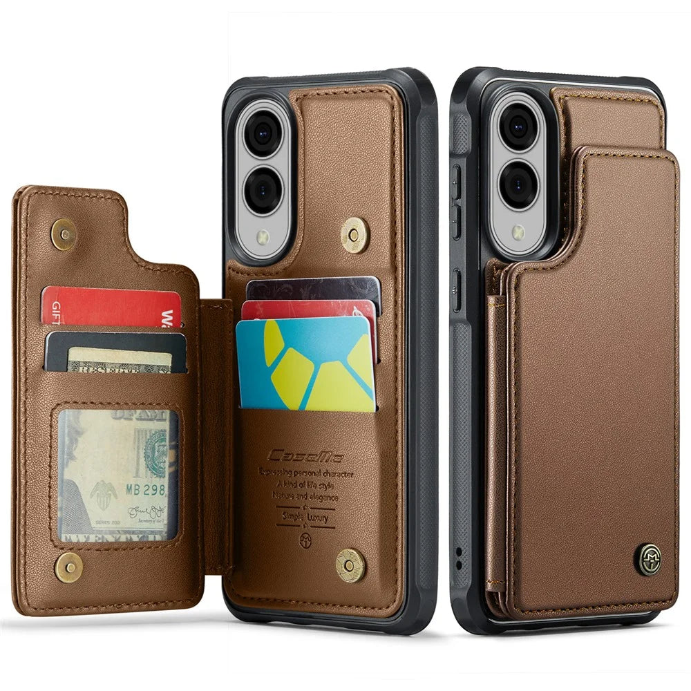 CASEME For Samsung Galaxy S25 Edge Phone Case  C22 Leather Back Cover with RFID Blocking Card Slots - Brown - 2