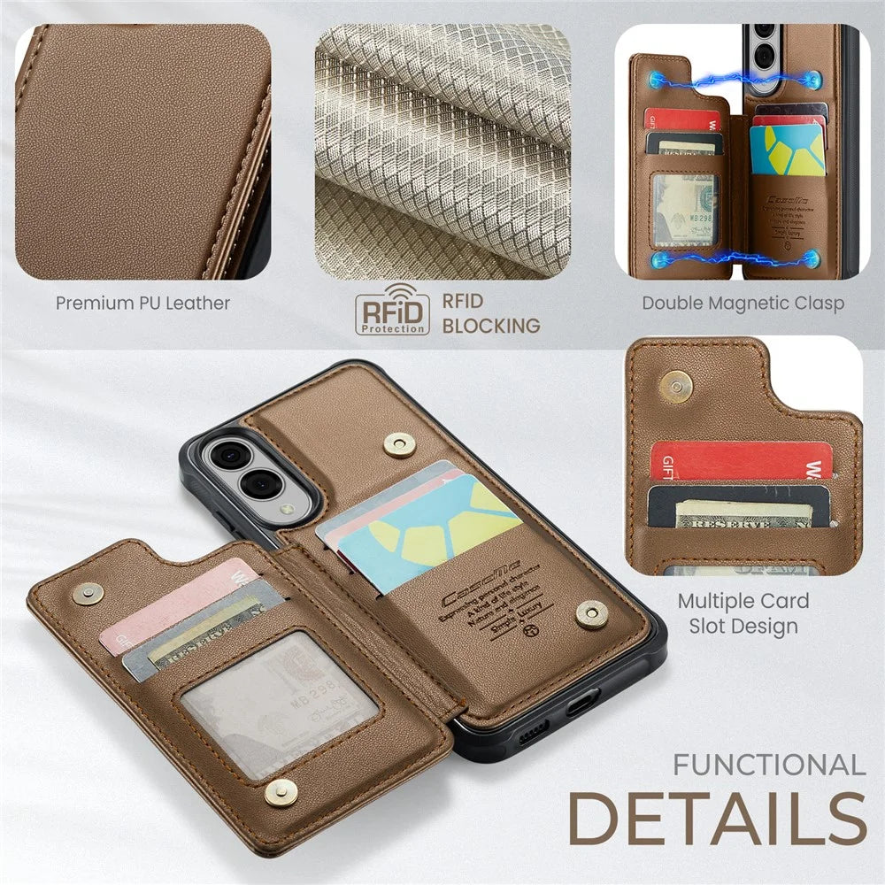 CASEME For Samsung Galaxy S25 Edge Phone Case  C22 Leather Back Cover with RFID Blocking Card Slots - Brown - 3