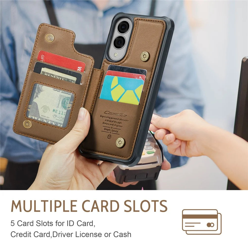 CASEME For Samsung Galaxy S25 Edge Phone Case  C22 Leather Back Cover with RFID Blocking Card Slots - Brown - 5