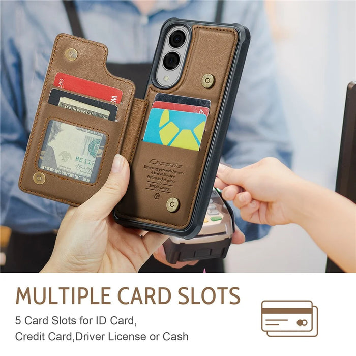 CASEME For Samsung Galaxy S25 Edge Phone Case  C22 Leather Back Cover with RFID Blocking Card Slots - Brown - 5