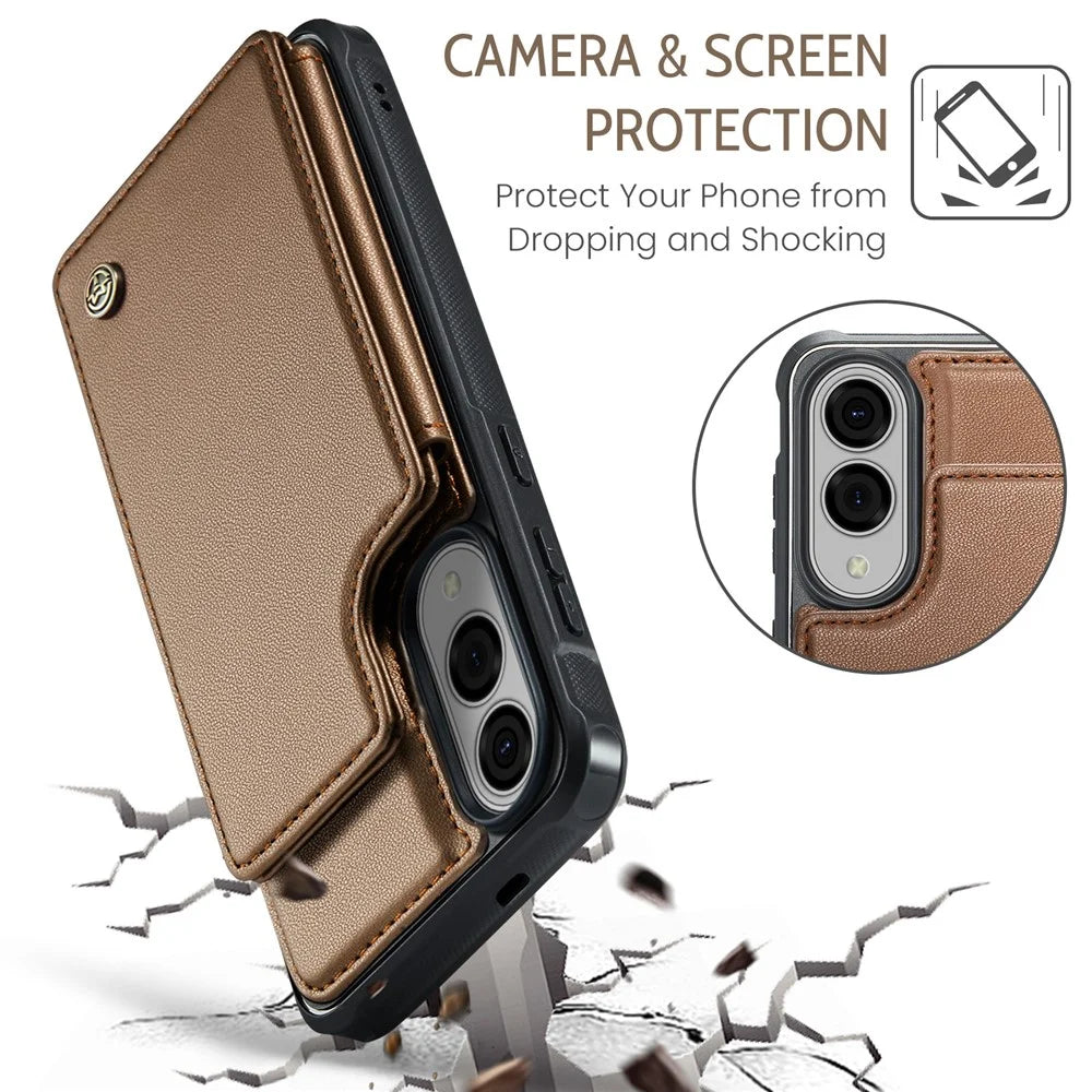 CASEME For Samsung Galaxy S25 Edge Phone Case  C22 Leather Back Cover with RFID Blocking Card Slots - Brown - 6