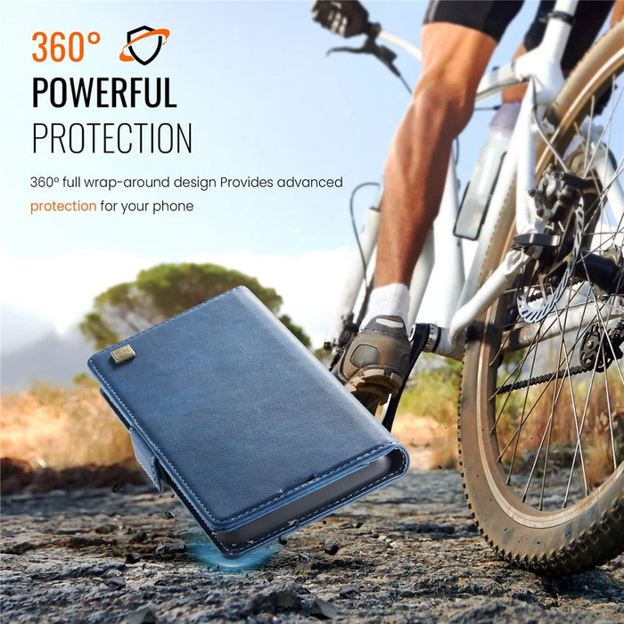 AUTSPACE For Google Pixel 9a Case  A11 RFID Blocking Retro Leather Cell Phone Wallet Cover - Blue - 3