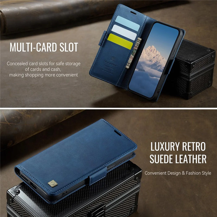 AUTSPACE For Google Pixel 9a Case  A11 RFID Blocking Retro Leather Cell Phone Wallet Cover - Blue - 4
