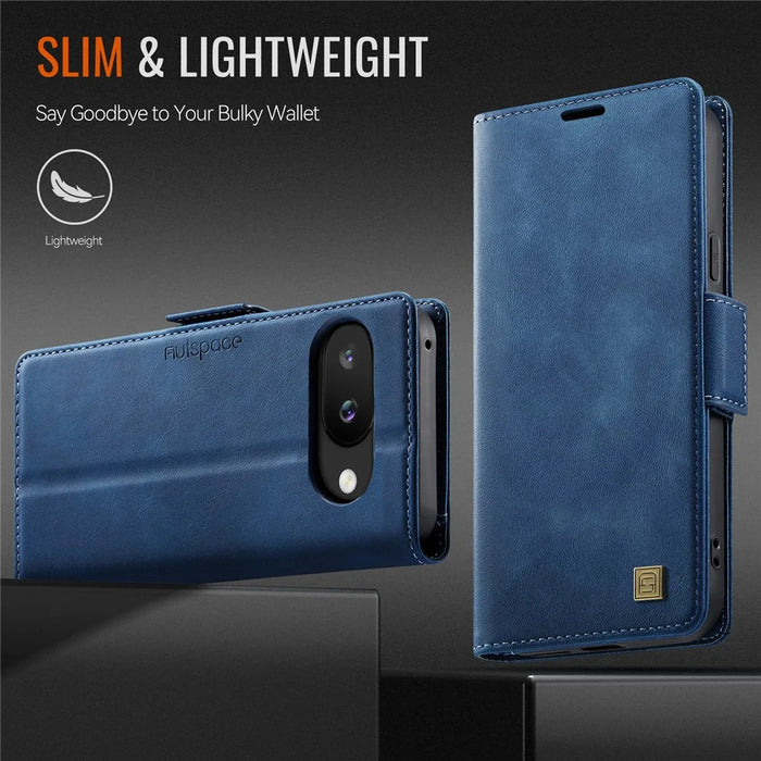 AUTSPACE For Google Pixel 9a Case  A11 RFID Blocking Retro Leather Cell Phone Wallet Cover - Blue - 7