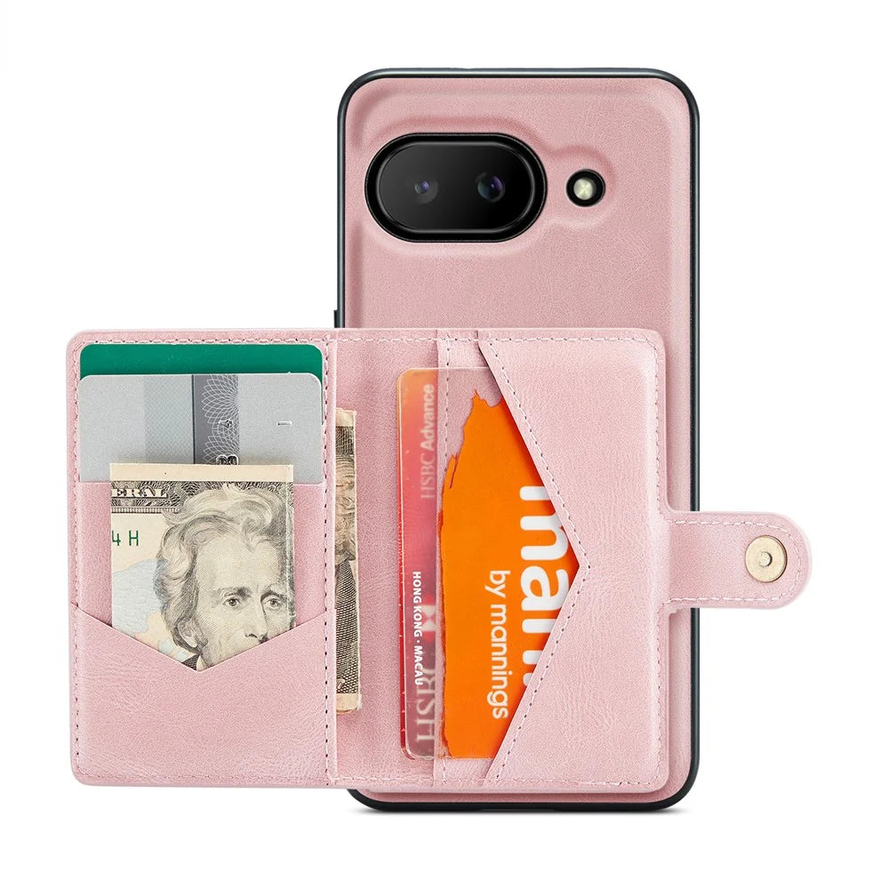JEEHOOD For Google Pixel 9a Case  J01 Retro Leather Phone Back Cover with Detachable Magnetic Card Holder - Pink - 2