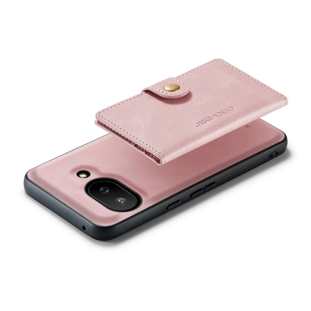 JEEHOOD For Google Pixel 9a Case  J01 Retro Leather Phone Back Cover with Detachable Magnetic Card Holder - Pink - 4