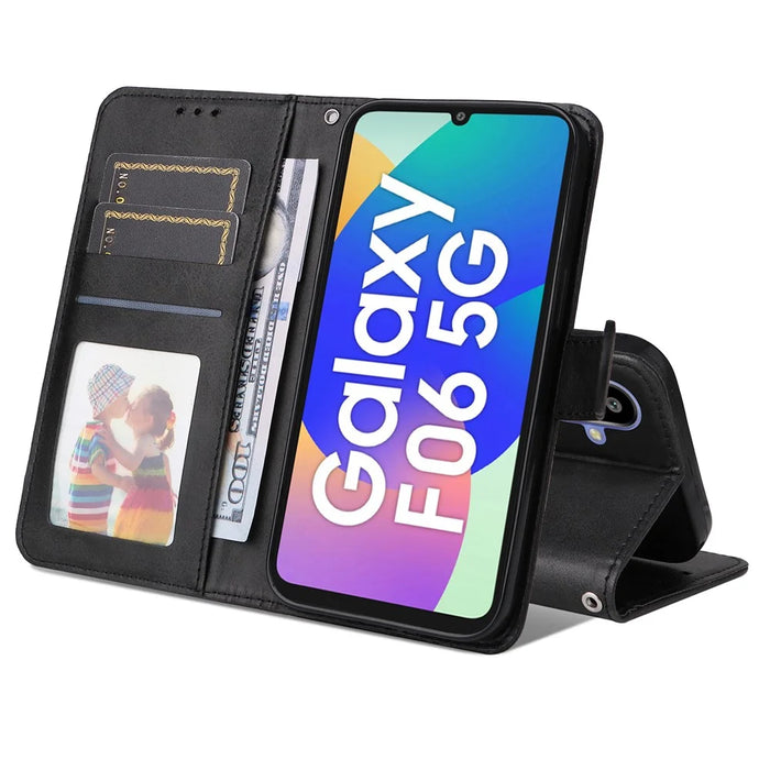 For Samsung Galaxy F06 5G Case Wallet PU Leather Folio Flip Phone Cover - Black - 2
