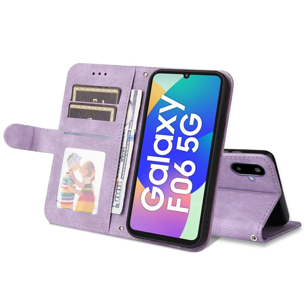 For Samsung Galaxy F06 5G Leather Wallet Cases Skin Touch Phone Cover Stand with Strap - Purple - 2