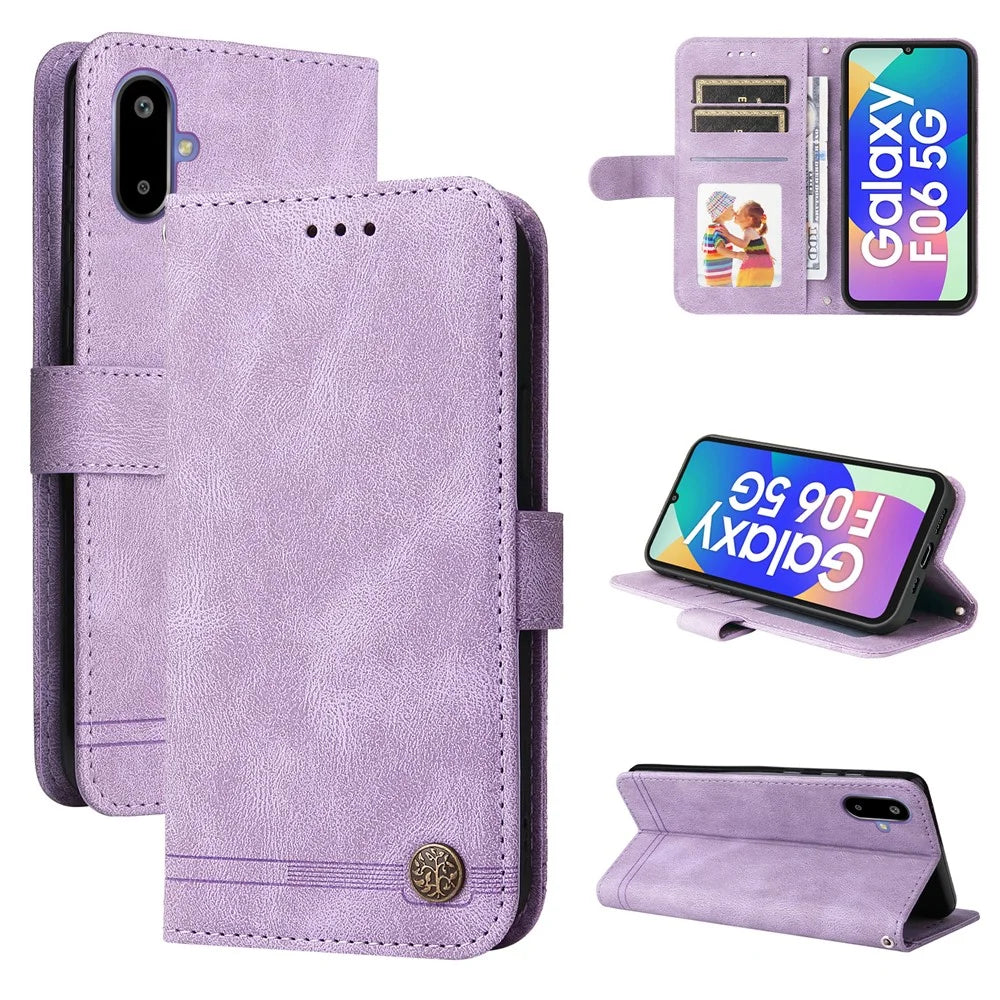For Samsung Galaxy F06 5G Leather Wallet Cases Skin Touch Phone Cover Stand with Strap - Purple - 3