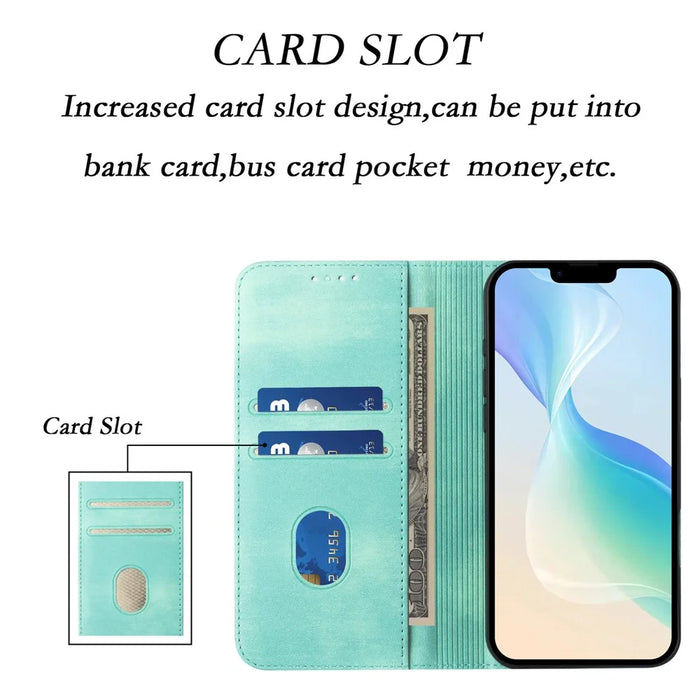 For iPhone 16 Pro Max Wallet Cases Retro Texture RFID Blocking Leather Phone Cover - Mint Green - 7