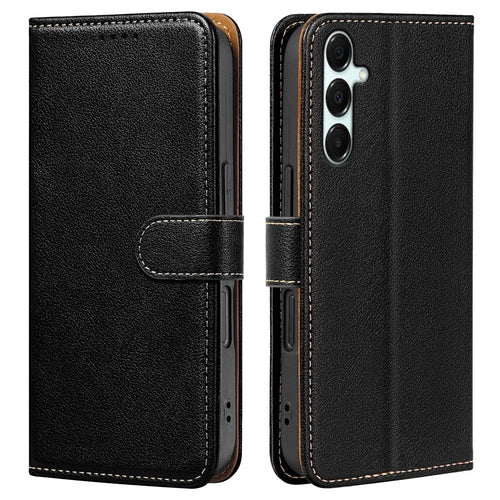 For Samsung Galaxy S25  /  S24 Case RFID Blocking Wallet Litchi Texture Leather Phone Cover Magnetic Clasp - Black - 1