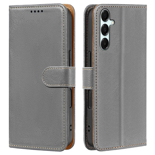 For Samsung Galaxy A06s Case RFID Blocking Wallet Litchi Texture Leather Phone Cover Magnetic Clasp - Grey - 1