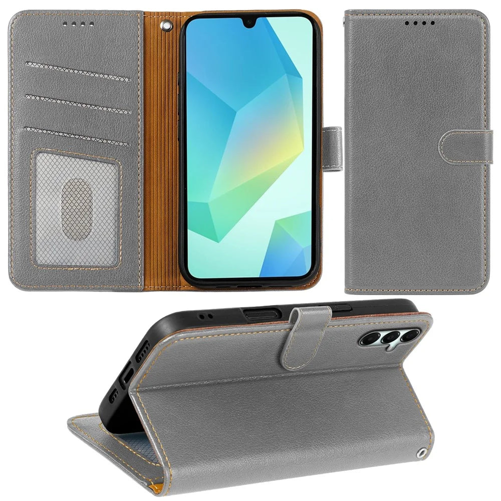 For Samsung Galaxy A06s Case RFID Blocking Wallet Litchi Texture Leather Phone Cover Magnetic Clasp - Grey - 3
