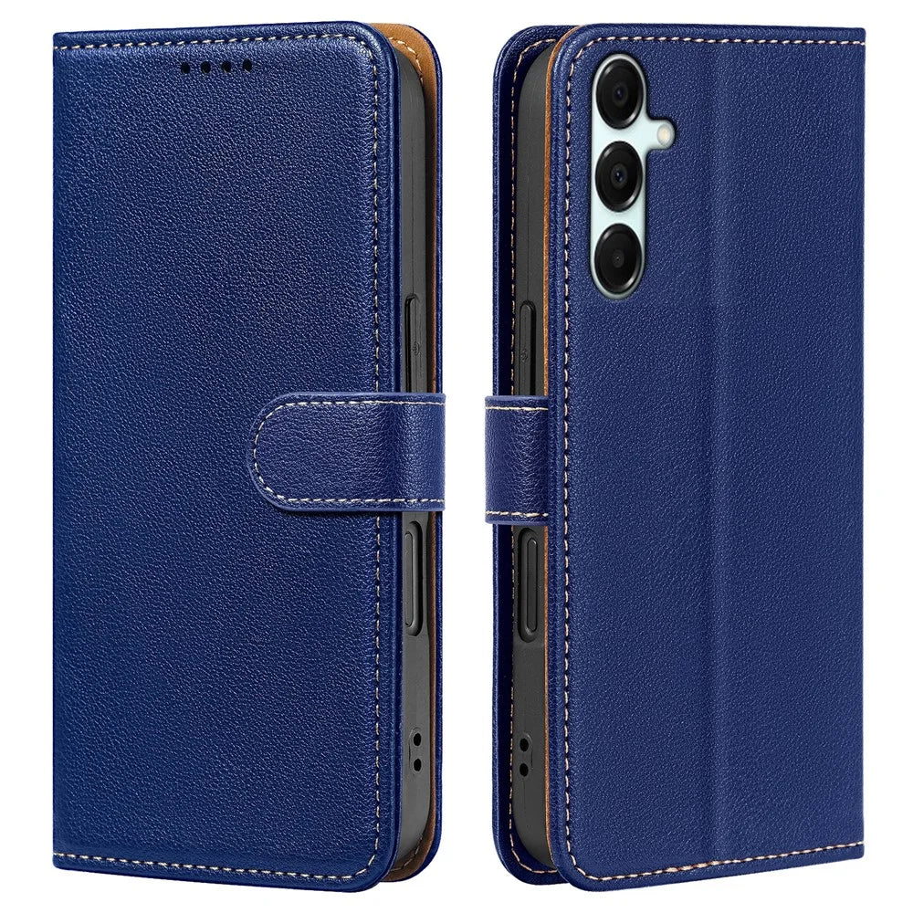 For Samsung Galaxy A05s 4G Case RFID Blocking Wallet Litchi Texture Leather Phone Cover Magnetic Clasp - Blue - 1