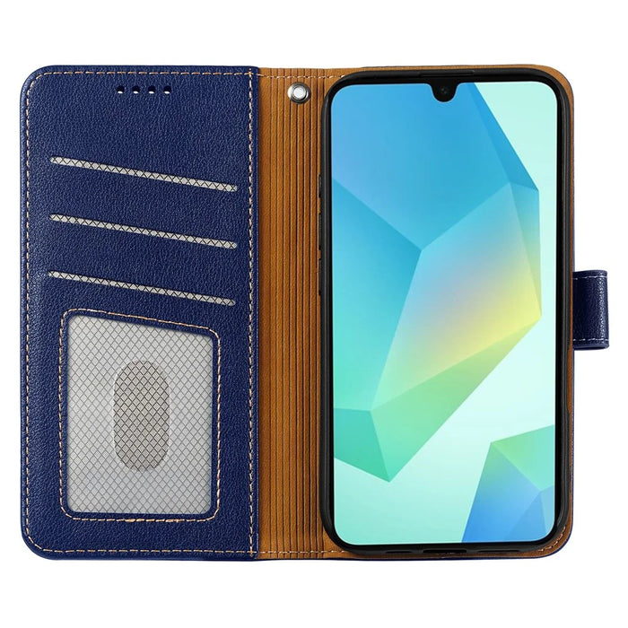 For Samsung Galaxy A05s 4G Case RFID Blocking Wallet Litchi Texture Leather Phone Cover Magnetic Clasp - Blue - 2