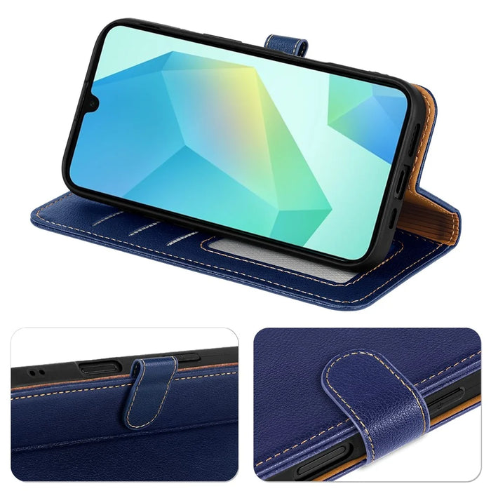 For Samsung Galaxy A05s 4G Case RFID Blocking Wallet Litchi Texture Leather Phone Cover Magnetic Clasp - Blue - 4