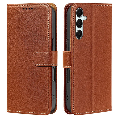 For Samsung Galaxy A25 5G (Global) (161.0mm) Case RFID Blocking Wallet Litchi Texture Leather Phone Cover Magnetic Clasp - Brown - 1