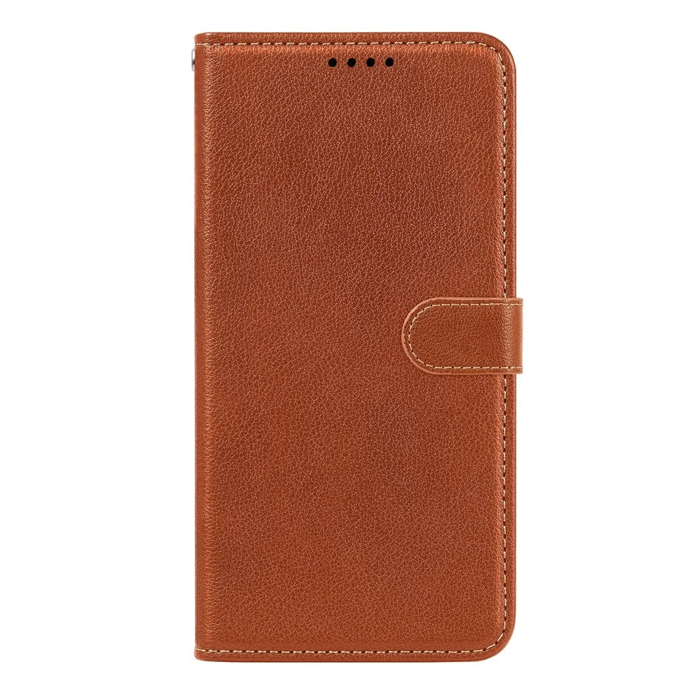 For Samsung Galaxy A25 5G (Global) (161.0mm) Case RFID Blocking Wallet Litchi Texture Leather Phone Cover Magnetic Clasp - Brown - 6