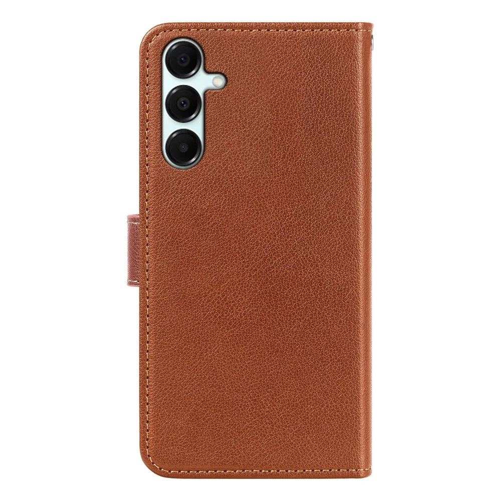For Samsung Galaxy A25 5G (Global) (161.0mm) Case RFID Blocking Wallet Litchi Texture Leather Phone Cover Magnetic Clasp - Brown - 7