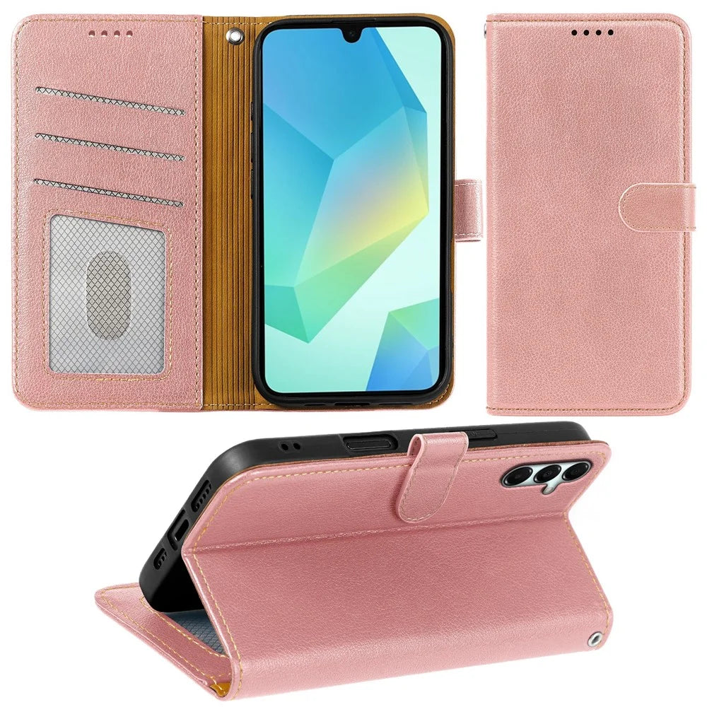For Samsung Galaxy A15 4G / 5G Case RFID Blocking Wallet Litchi Texture Leather Phone Cover Magnetic Clasp - Rose Gold - 3