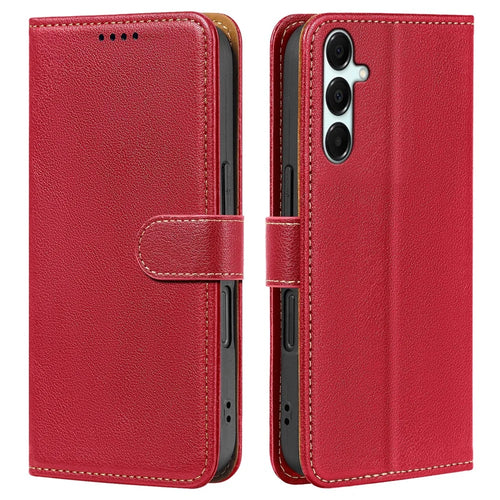 For Samsung Galaxy A16 4G / 5G Case RFID Blocking Wallet Litchi Texture Leather Phone Cover Magnetic Clasp - Red - 1