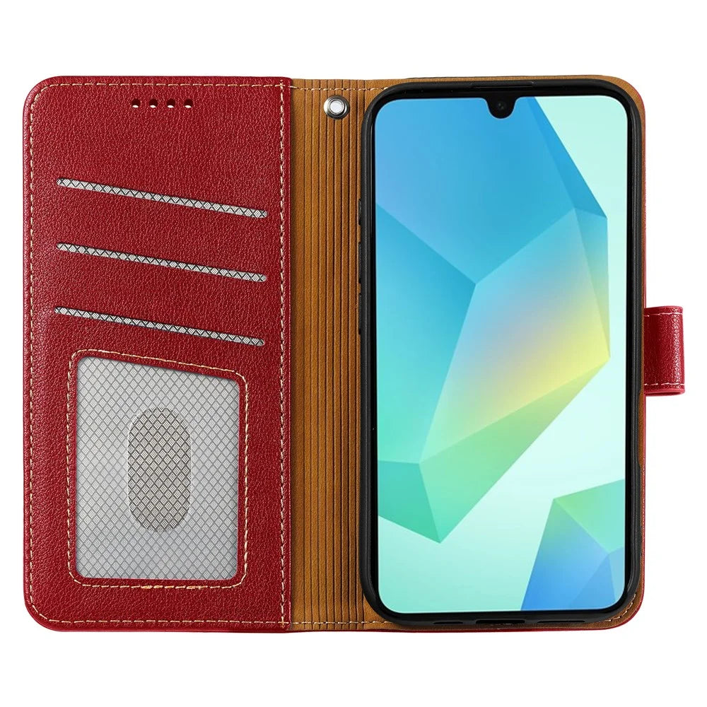 For Samsung Galaxy A16 4G / 5G Case RFID Blocking Wallet Litchi Texture Leather Phone Cover Magnetic Clasp - Red - 2