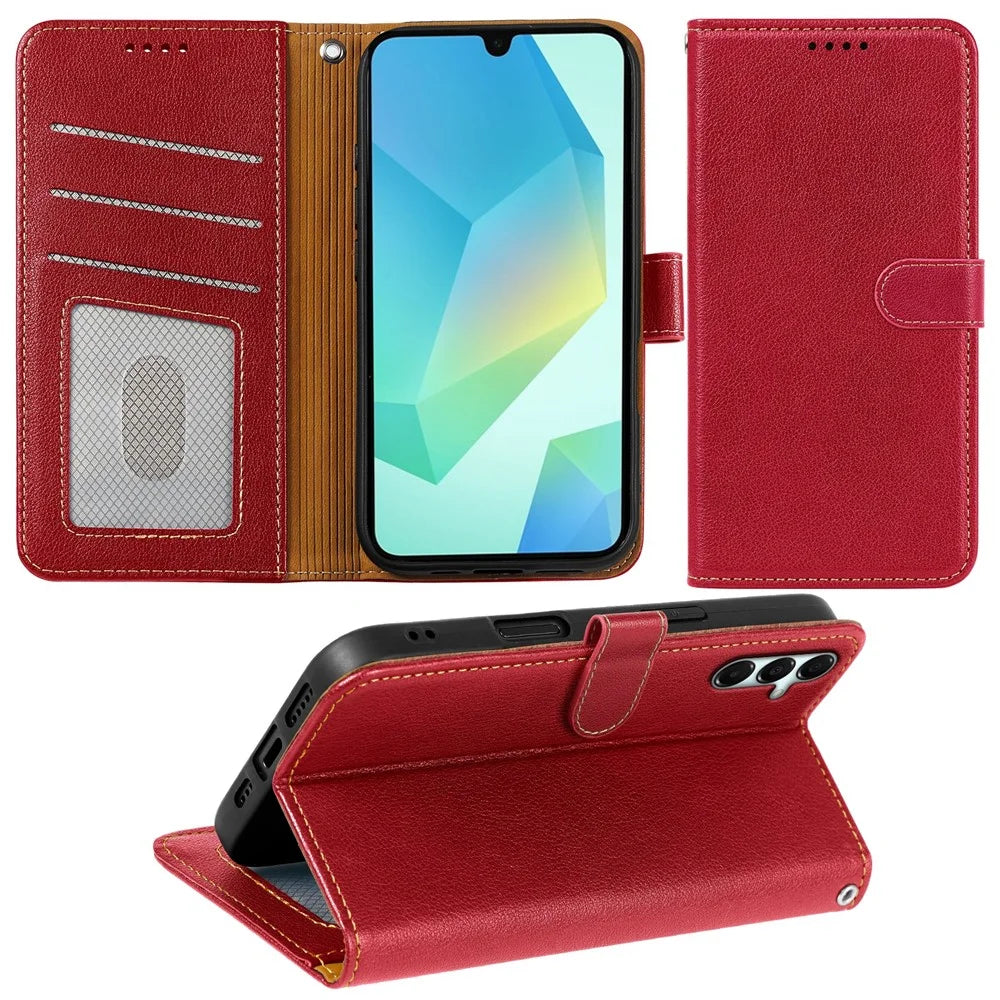 For Samsung Galaxy A16 4G / 5G Case RFID Blocking Wallet Litchi Texture Leather Phone Cover Magnetic Clasp - Red - 3