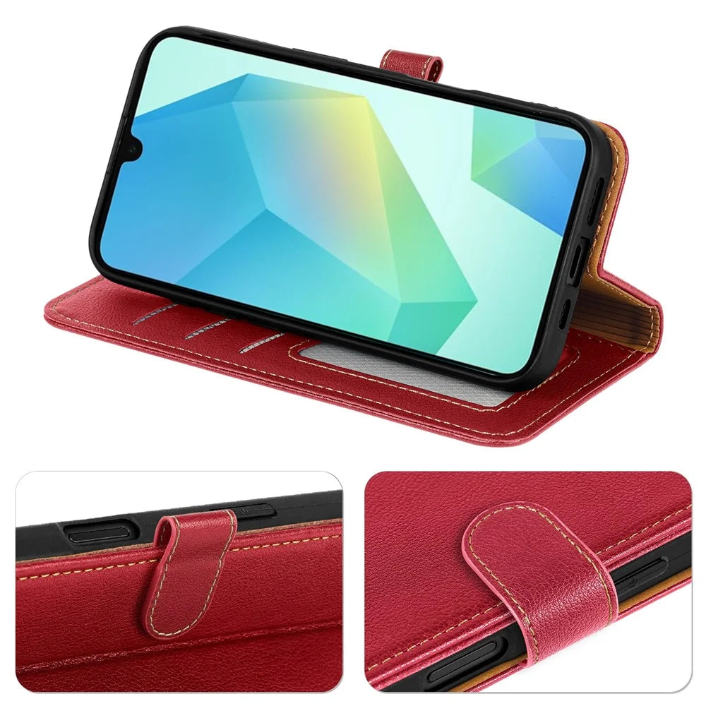 For Samsung Galaxy A16 4G / 5G Case RFID Blocking Wallet Litchi Texture Leather Phone Cover Magnetic Clasp - Red - 4