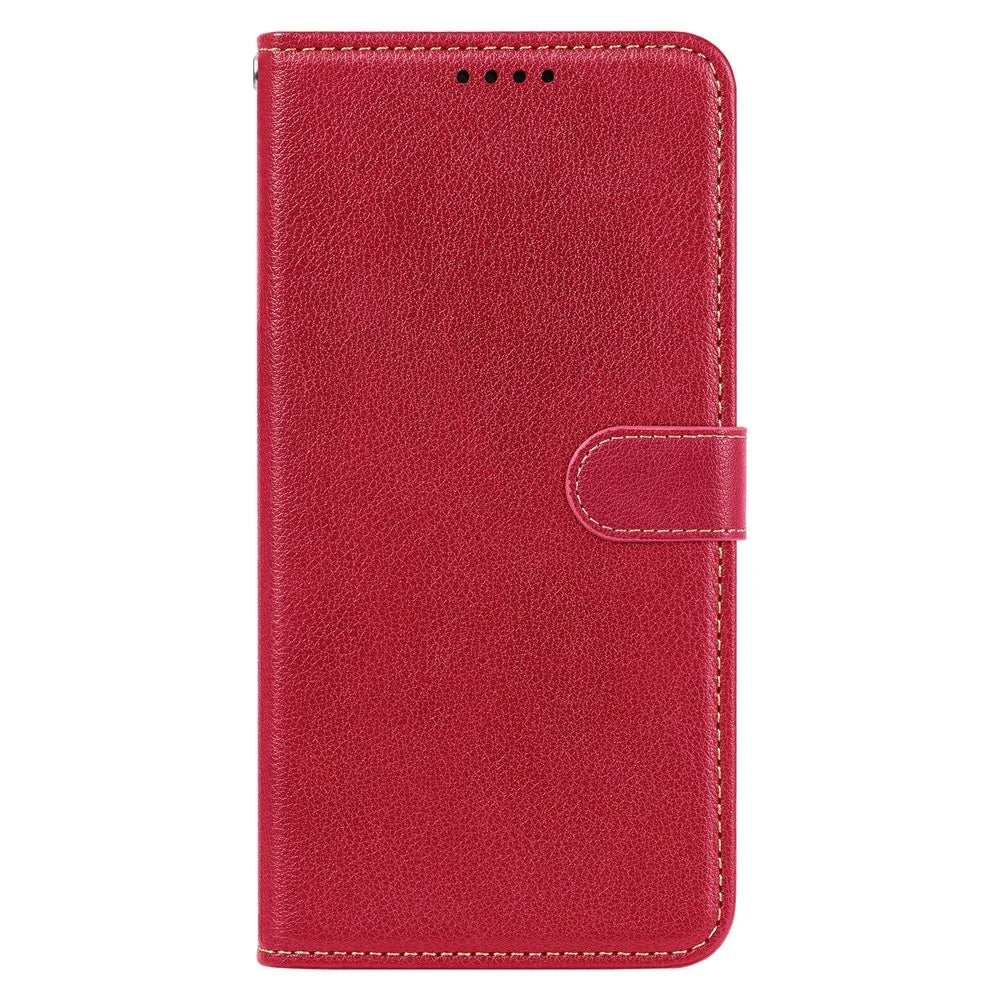For Samsung Galaxy A16 4G / 5G Case RFID Blocking Wallet Litchi Texture Leather Phone Cover Magnetic Clasp - Red - 6