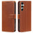 For Samsung Galaxy A35 5G Case RFID Blocking Wallet Litchi Texture Leather Phone Cover Magnetic Clasp - Brown - 1
