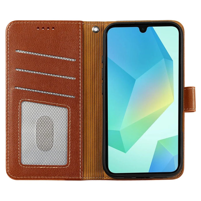 For Samsung Galaxy A35 5G Case RFID Blocking Wallet Litchi Texture Leather Phone Cover Magnetic Clasp - Brown - 2