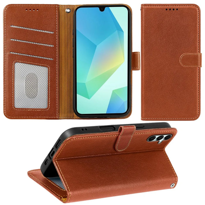 For Samsung Galaxy A35 5G Case RFID Blocking Wallet Litchi Texture Leather Phone Cover Magnetic Clasp - Brown - 3