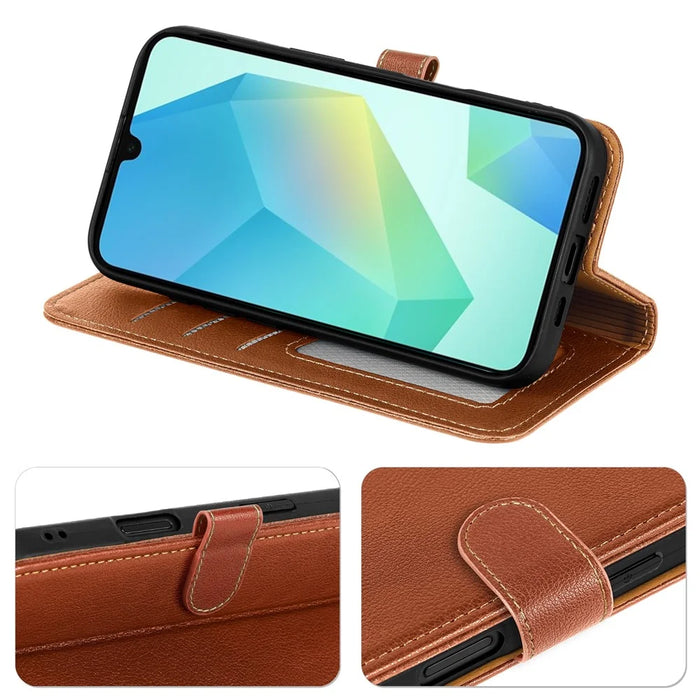 For Samsung Galaxy A35 5G Case RFID Blocking Wallet Litchi Texture Leather Phone Cover Magnetic Clasp - Brown - 4
