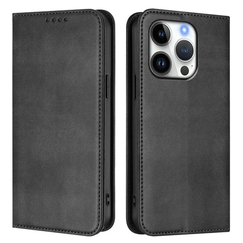 For iPhone 16 Pro Wallet Cases Retro Texture RFID Blocking Leather Phone Cover - Black - 1