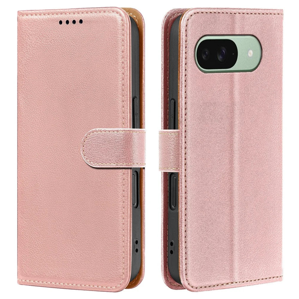 Leather Case For Google Pixel 10 Pro / Pixel 10 RFID Blocking Wallet Litchi Texture Phone Cover Magnetic Clasp - Rose Gold - 1