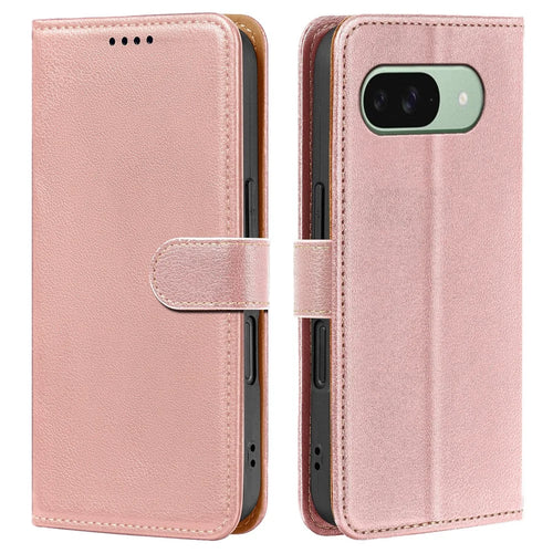 Leather Case For Google Pixel 10 Pro / Pixel 10 RFID Blocking Wallet Litchi Texture Phone Cover Magnetic Clasp - Rose Gold - 1