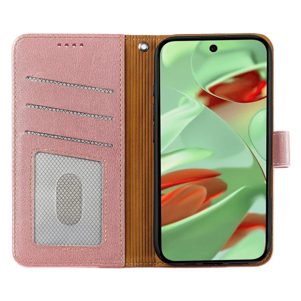 Leather Case For Google Pixel 10 Pro / Pixel 10 RFID Blocking Wallet Litchi Texture Phone Cover Magnetic Clasp - Rose Gold - 2