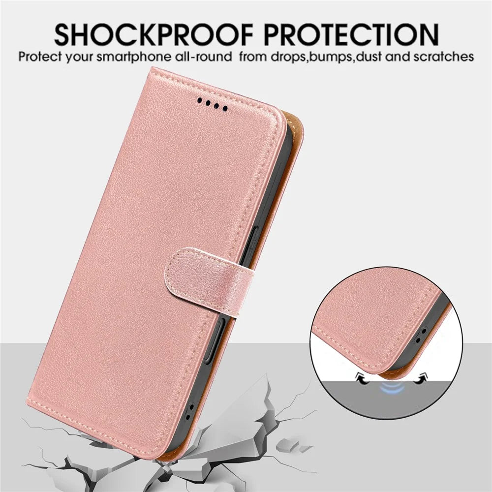 Leather Case For Google Pixel 10 Pro / Pixel 10 RFID Blocking Wallet Litchi Texture Phone Cover Magnetic Clasp - Rose Gold - 5